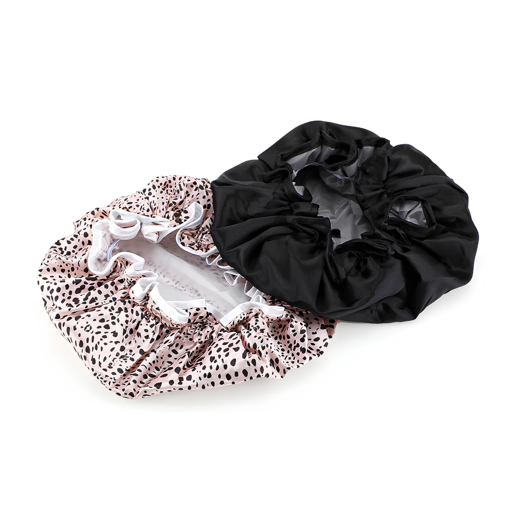 Waterproof Shower Cap - Black & Leopard